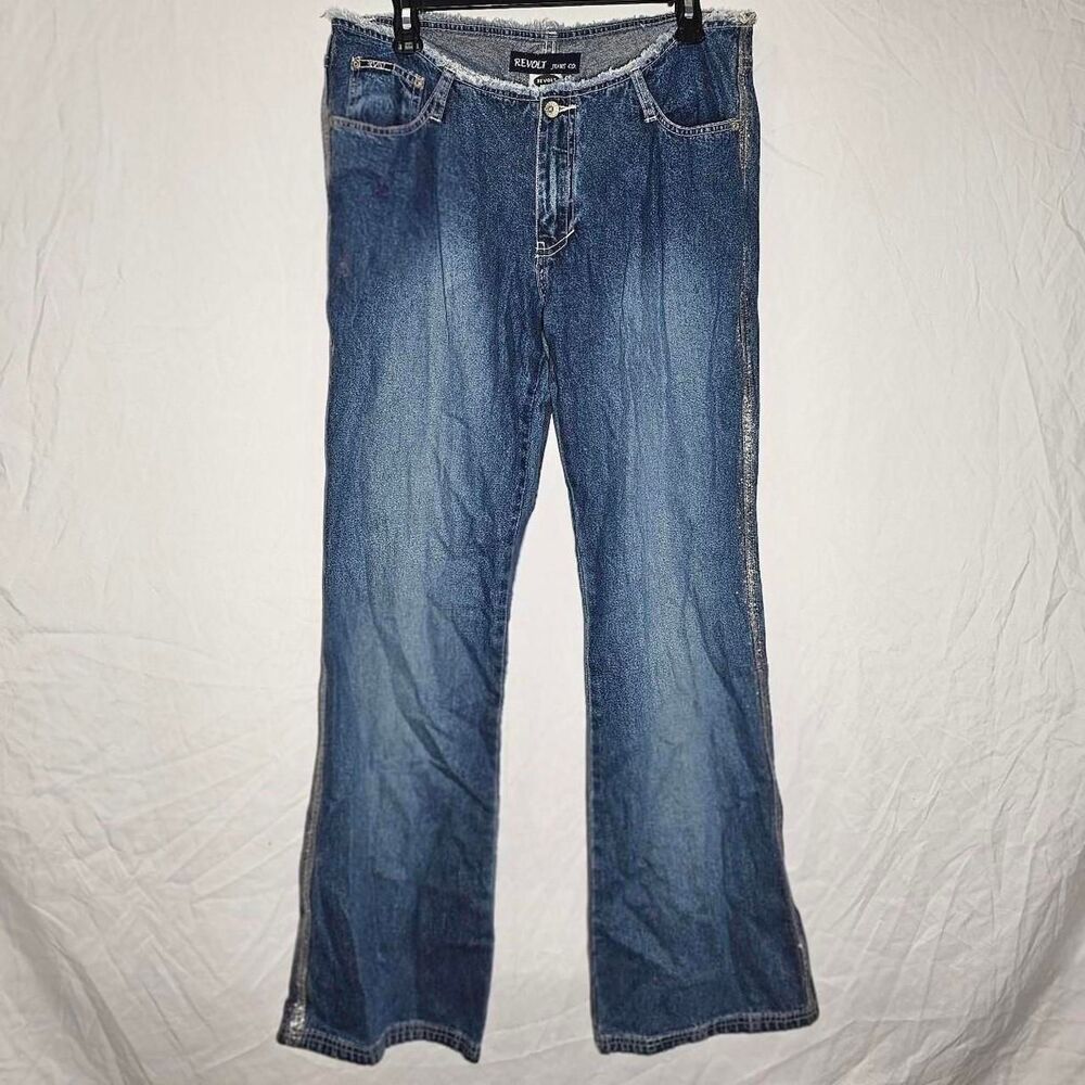 Vintage y2k glitter sides low rise bootcut cut off jeans